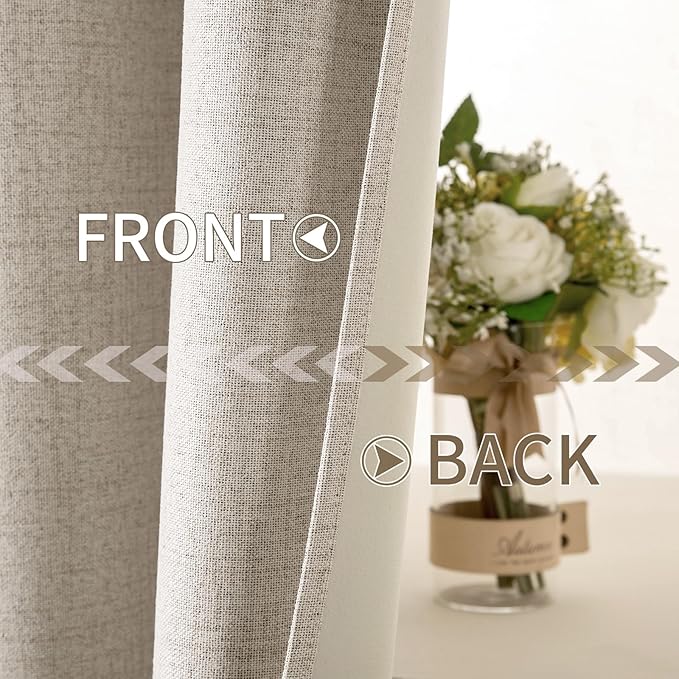 MIULEE Linen Textured Curtains Solid 100% Blackout for Bedroom Thermal Insulated Natural Grommet Room Darkening Curtains & Drapes Luxury Decor for Living Room Nursery 52 x 72 Inch (2 Panels)