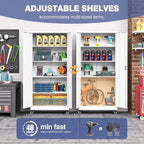 Metal Storage Cabinet with Wheels, Tall Garage Storage Cabinet with 4 Adjustable Shelves and 2 Doors, Lockable Tool Cabinet for Garage Home Office,Gym,School (White)