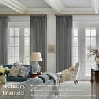 Charcoal Grey Pinch Pleated Linen Curtains 90 Inches Long for Living Room Bedroom 2 Panels Light Filtering Pinch Pleat Hooks Rings Back Tab Dark Grey Modern Farmhouse 90 Inch Window Curtain Drapes