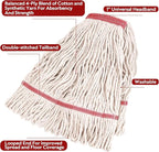 Matthew Cleaning Pack of 12 Heavy Duty Commercial White Mop Head Replacement for General and Floor Cleaning,Wet Industrial Blend Cotton Looped End String Head Refill