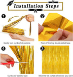 12 Pack 2025 Graduation Decorations, 3.28 FT x 7.05 FT Gold Backdrop Curtains, Metallic Class of 2025 Backdrop Fringe Curtains Foil Streamer, Gold Grad Decorations 2025 Party Supplies