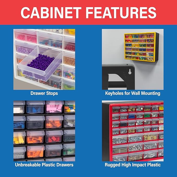 Akro-Mils 16-Drawer Plastic Drawer Storage Cabinet for Garage Organization, Beads, Makeup Organizer, Building Bricks Storage, Teacher Toolbox, 10-1/2" W x 6-1/2" D x 8-1/2" H, 10716 Black