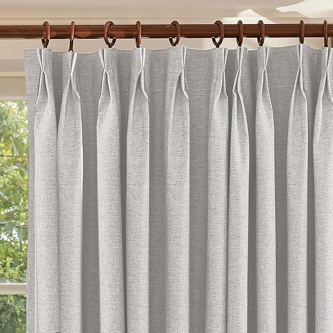 Textured Linen Double Pleats 100% Blackout Curtains for Bedroom/Living Room Blackout Curtains 108 Inches Long, Energy Saving Window Treatment Curtains,52Wx108Lx2,White Beige
