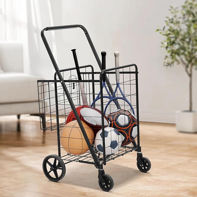 YITAHOME Jumbo Folding Shopping Cart with Wheels, Double Basket Grocery Cart, Collapsible Utility Cart for Laundry, Storage & Organizing (Portable & Space-Saving)