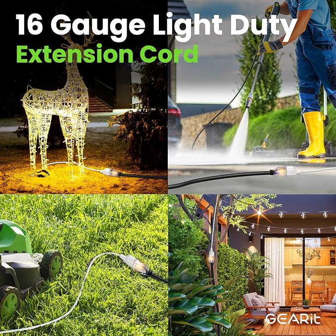 GEARit 360 Rotating Plug Indoor Outdoor Extension Cord Waterproof 50ft - 16 Gauge 16/3 AWG, 13A 1625W, 3 Prong Heavy Duty Extension Cord Weatherproof Power Cable for Outdoor Landscaping, Lights, ETL