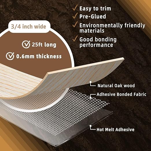 GSCIT Club Oak Edge Banding, 3/4 inch x 25ft roll of Veneer Edge Banding Preglued Flexible, Real Wood Tape Banding Plywood