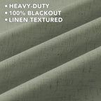 H.VERSAILTEX Linen Curtains 100% Blackout Curtains for Bedroom 63 inch Long Full Light Blocking Nature Linen Blended Window Curtains for Living Room Nickel Grommet (2 Panels, Heathered Dried Sage)