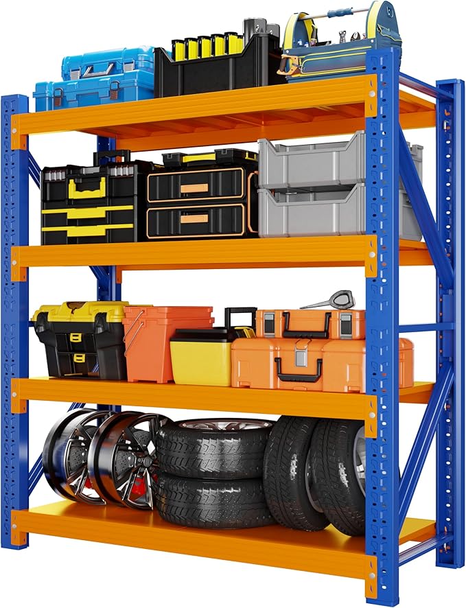 4000LBS Garage Shelving 48" W Garage Shelving Heavy Duty 4-Tier Metal Storage Shelves Adjustable Shelf Unit Storage Rack for Basement Supermarket Warehouse 48" W x 20" D x 78" H Blue-Orange