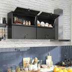 Metal Garage Wall Cabinet with Lock, Wall Mounted Metal Storage Cabinets with Flip-Up Doors, Lockable Floating Tool Storage for Garage Basement Utility Room