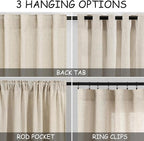 Beige Linen Curtains 80 inches Long for Loving Room Back Tab Light Filtering Privacy Sheer Curtains Rustic Farmhouse Bedroom Decor Cotton Textured Gauze Curtain 2 Panel Set 38x80