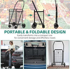 YITAHOME Folding Shopping Cart with Wheels, Rolling Foldable Grocery Cart for Seniors, Portable Collapsible Utility Cart for Shopping Groceries Laundry Storage Organizer