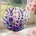 Bauhinia&Violets Flower Stained Glass Suncatcher, Stained Glass Window Hanging, 8 Inch Window Hanging Decor, Christmas, Mother's Day, Birthday Gifts for Mom, Grandma, Women, Wife, Lovers