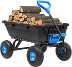 800lb Garden Dump Cart,Utility Wagon Wheelbarrows with Quick-Release System&4 Pneumatic Tires,Heavy Duty Yard Dump Wagon with Steel Frame for Yard, Farm, Garden and Holiday Hauling (Blue)