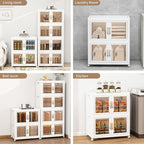 Large Clear Stackable Storage Bins with Lids, 199QT-99.5QT*2Tier Foldable Cabinet for Closet Organizers, Plastic Storage Box with Wheels White