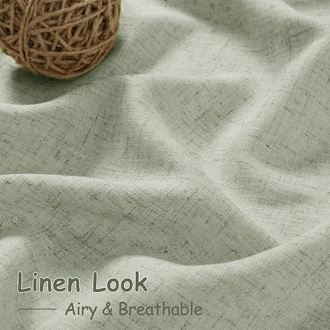 Sage Green Boho Curtains for Bedroom Back Tab Rod Pocket Semi Sheer Linen Curtains 90 Inches Long 2 Panel Set Light Filtering Neutral Green Farmhouse Curtain for Living Room 40x90