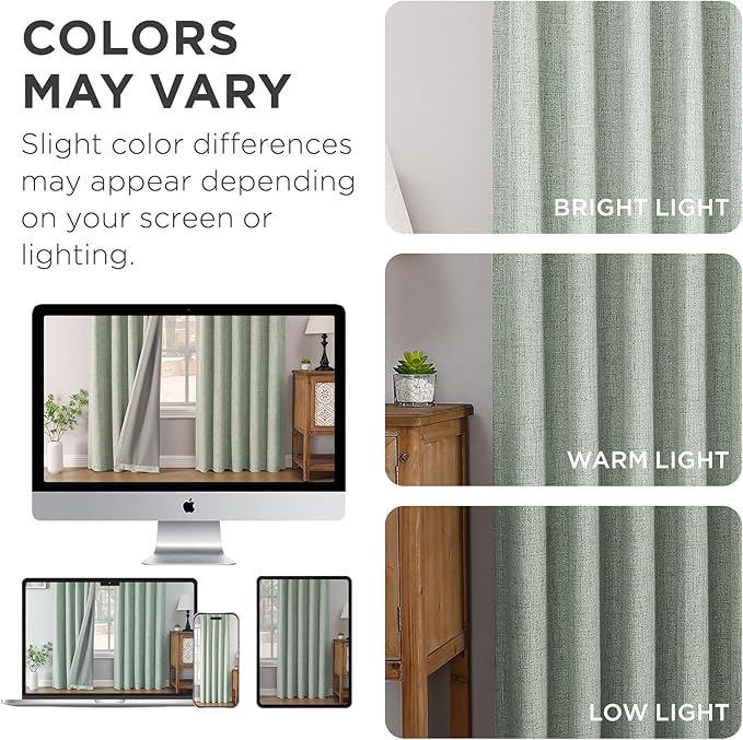 Joydeco Pinch Pleated Curtains - 100% Blackout for Bedroom, Sage Green Linen Curtains 40" W x 84" L, Thermal Insulated 2 Panels Light Blocking Drapes, Back Tabs for Living Room
