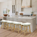 Counter Height Bar Stools Set of 4 for Kitchen Counter Backless Farmhouse Kitchen Island Barstools with Upholstered Faux Leather Saddle Seat and Solid Wood Legs Modern 24 inch Bar Chairs, White