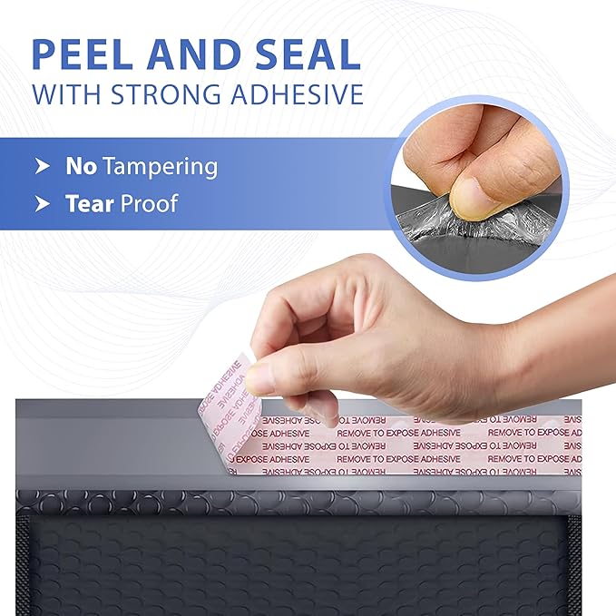 Black Poly Bubble Mailers 8.5x12 inch #2 | Self Seal Padded Envelopes | Cushioned Bubble Mailer | Usable Size 8.5x11 | WaterProof | Lightweight mailing Shipping Bags | US Made | 100 Pack Bulk