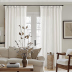 Beige White Pinch Pleated Extra Wide Curtain Panels 90 Inches Long 100 Wide Linen Curtain for Sliding Glass Door Semi Sheer Hooks Rings Privacy 90 Inch Length Drape for Living Room 100x90 1 Panel