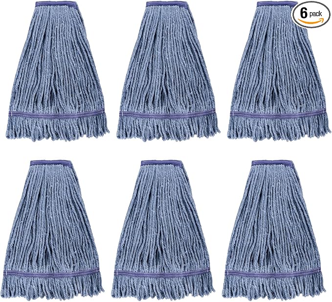 Commercial Mop Head Replacement,Industrial Wet Mop Refills with Cotton Looped End String for Floor Cleaning Heavy Duty,Pack of 6,Blue