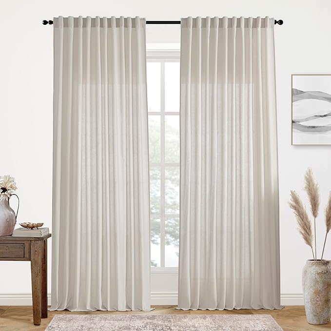 XTMYI Oatmeal Country Curtains for Living Room,Sheer Linen Shabby Chic Curtains for Bedroom 70 Inches Wide 9 Inches Long