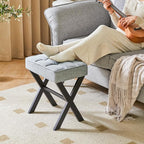 IBUYKE Square Makeup Stool with X-Leg Foot Rest, Linen Footrest, Ottoman Seat, Multi-Use as Small Side Table, for Bedroom, Living Room, Blue Gray LG-70L