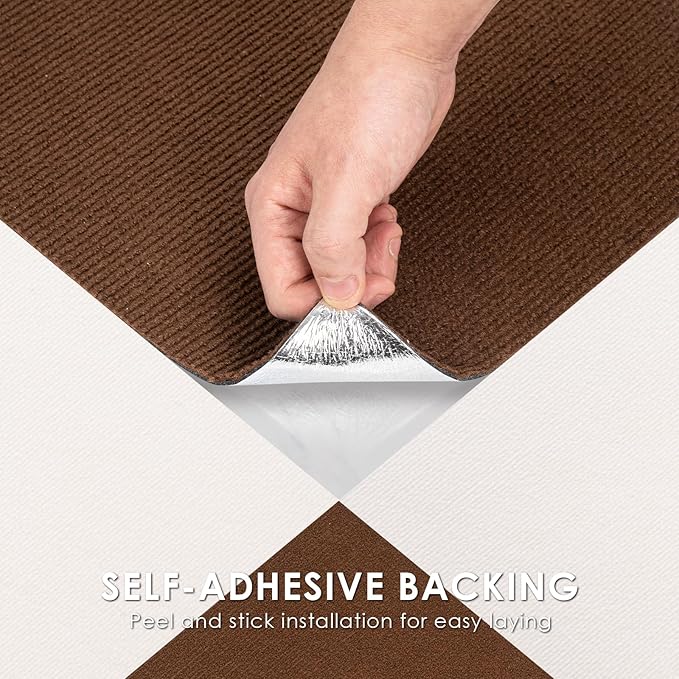 Carpet Tile 20 Pack 24” X 24” Self Adhesive Carpet Floor Tiles Anti-Slip Squares Peel and Stick Floor Tilel DIY Installation for Bedroom(Brown)