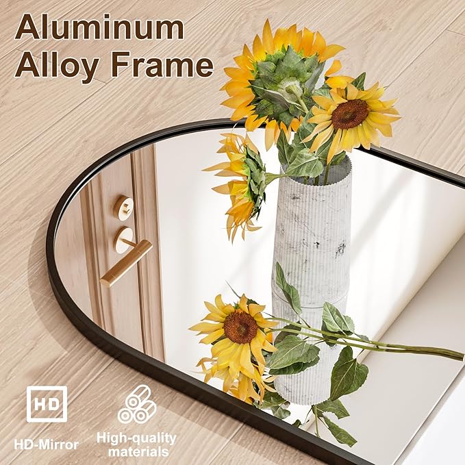 Full Length Door Mirror, Wall Mounted Wall Mirrors, 50"X16" Arched Behind Door/Full Length Mirror for Use in Living Rooms, Rooms, Bedrooms, Cloakrooms, etc. (Black)