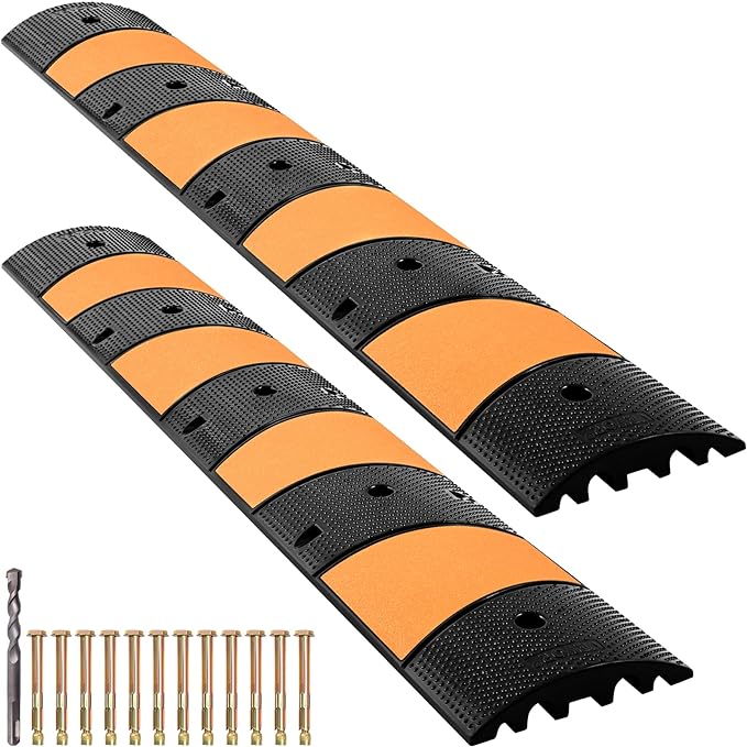 VEVOR Rubber Speed Bump (2 Pack) - 6 FT Heavy Duty 22,000 lbs Capacity for Road & Driveway, 72.8" x 12.2" x 2.2" Modular Traffic Hump, 2 Channel Floor Cord Cover for Asphalt, Concrete, Gravel