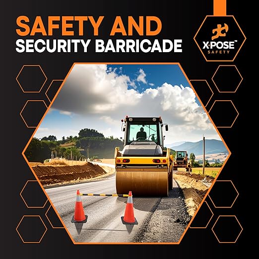 Retractable Barrier for Safety Traffic Cones - 2" OD - Large Yellow and Black Bar Barricade - for Road Construction, Parking, Warning, Temporary Security Divider (6, Yellow & Black, 53" x 84")