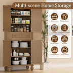 72 inch Kitchen Pantry Storage Cabinet, Freestanding Pantry Cabinet, Tall Cabinets with Doors and Shelves,Freestanding Cupboard with Adjustable Shelves for Dining Room，Natural