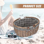 G GOOD GAIN Oval Picnic Basket with Folding Handles, Willow Hand Woven Shopping Basket, Bath Storage Gift Packing Basket, Wicker Empty Easter Eggs and Candy Small Gift Basket.GreyCheck