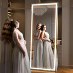 Full Length Mirror with Lights, 71" x 32" LED Lighted Floor Standing Body Mirror, Dimmable & 3 Color Lighting for Bedroom, Cloakroom, Dressing Room, Tempered Glass, Square White