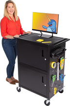 Line Leader Stellar AV Cart - Computer Cart with Customizable Pegboard & Hooks, Dual Locking Cabinets, UL Certified Power, Mobile Workstation with Locking Wheels, Ideal for Laptop & Charger Storage
