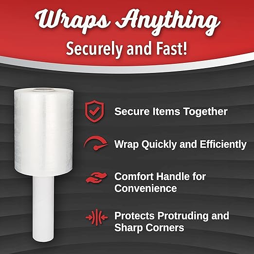 12 Pack Industrial Strength Mini Hand Stretch Wrap 5" 1000 Ft Roll 80 Gauge Thick, Shrink Wrap Roll for Moving Supplies, Furniture, Pallets, Plastic Wrap for Packing, Heavy Duty Stretch Film