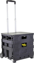 dbest Products Quik Cart Sport Collapsible Rolling Crate on Wheels for Teachers Tote Basket 80 lbs Capacity, Made from Heavy Duty Plastic Used as a Seat, Black, Compact