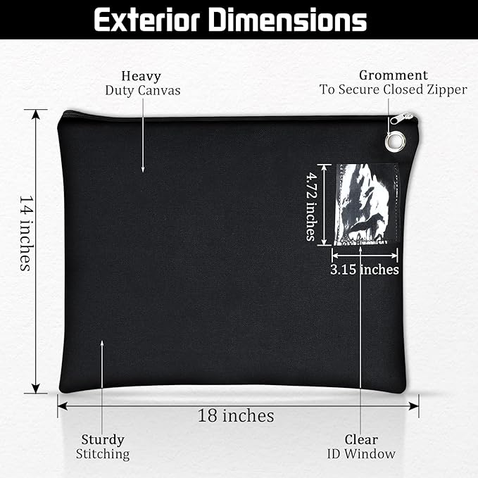 10 Pcs Interoffice Mailer Canvas Transit Sack Zipper Bag 18" x 14" Large Zipper Pouch with Grommet Interoffice Mail Bag (Black)