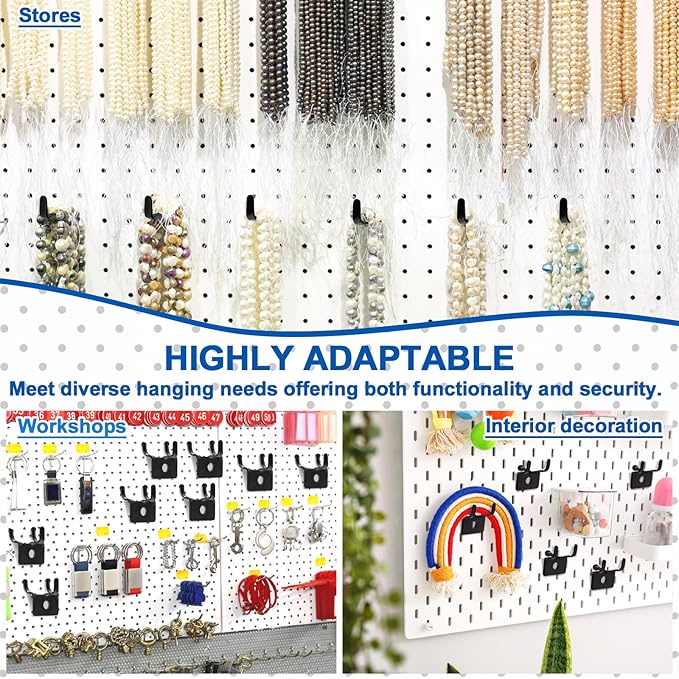 Tandefio 25 Pcs Pegboard Hooks Metal Prong Hook Peg Board for Hanging Hangers for Wall Picture Jewelry Display Tool (Black)