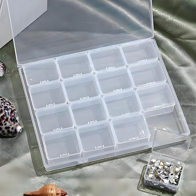 Large Bead Storage Box - 16 Grids Clear Organizer, 1 Pack,Portable for Jewelry,Diamonds,Hardware,Craft Accessories Grid Plastic Box,Oil Painting Color Palette,Ring Earring Storage Box