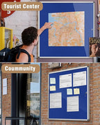 Mifuro 38"x38" Enclosed Bulletin Board, Lockable Weather-Resistant Aluminum Cork Noticeboard for School & Office, Silver Frame w/Blue Flet