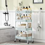 TOOLF 4-Tier Metal Rolling Cart with Wheels, Storage Utility Organizer Cart for Kitchen, Bathroom, Office, Baby Essentials & Makeup - Lockable Casters, Easy Assembly, Large Capacity, Green