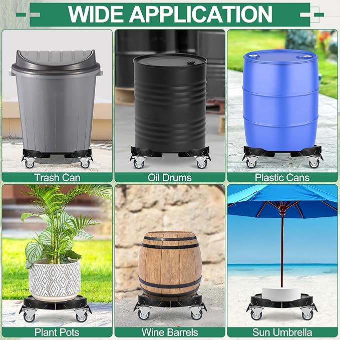 ToLanbbt Trash Can Dolly with Wheels, 15-19 in Adjustable Round Furniture Dolly, Heavy Duty 440 LBS Drum Rolling Base, Keg Dolly for 20, 32, 44, 55 Gallon Garbage Cans, Black, 1 Pack