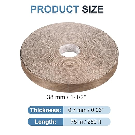 PATIKIL Walnut Edge Banding, 1-1/2 Inch x 250 ft Wood Veneer Tape Pre-glued Flexible Plywood Edge Banding with Hot Melt Adhesive for Furniture Restoration