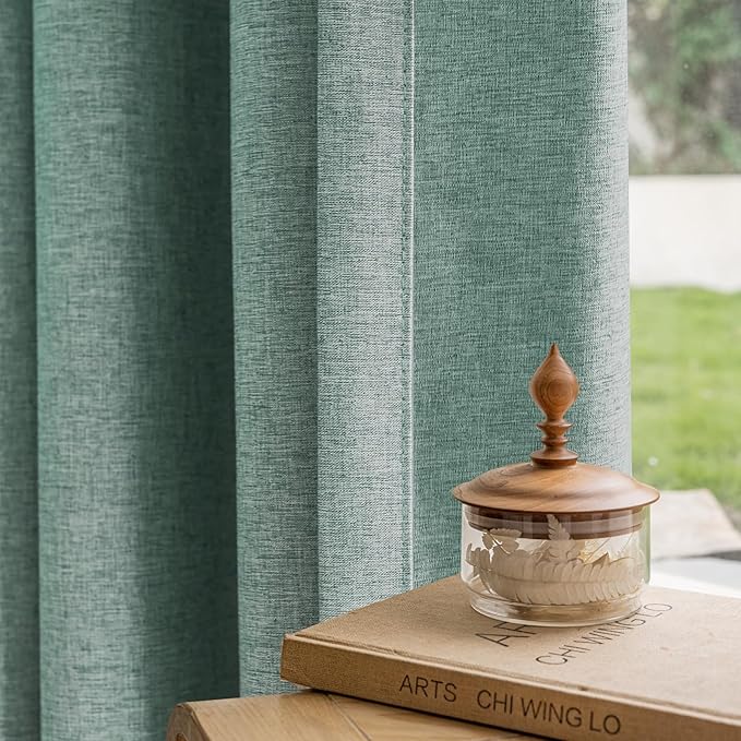 Textured Linen Pencil Pleated 100% Blackout Curtains for Bedroom/Living Room Blackout Curtains 120 Inches Long, Energy Saving Window Treatment Curtains,120Wx120Lx2,Green