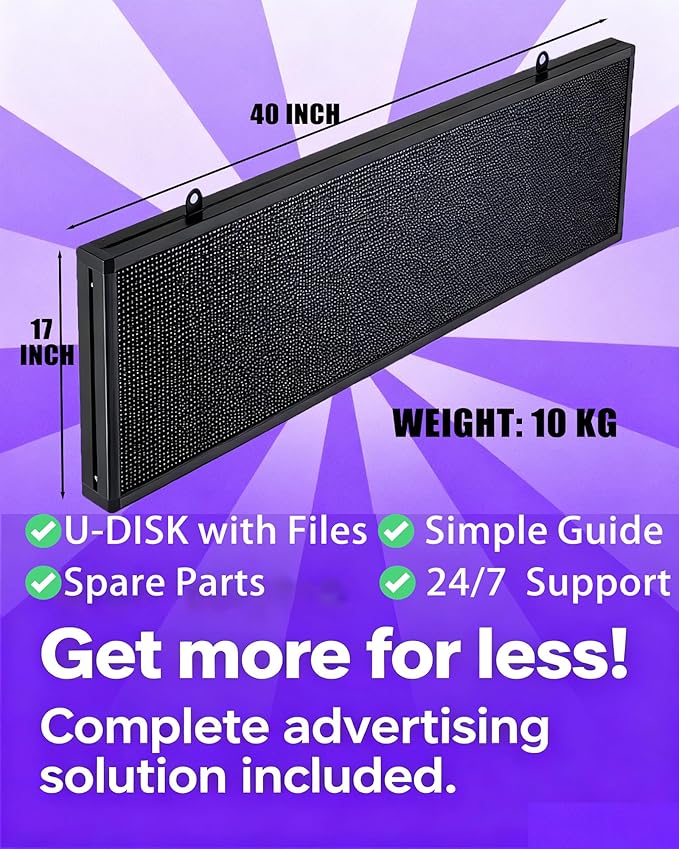 XSGD P6 Programmable Led Sign 40''x17''Outdoor LED Display, IP65 Waterproof Scrolling Digital Signage Displays, RGB Full Color LED Screen, WIFI Control Custom Images and Video for Business