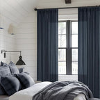 Navy Linen Pinch Pleated Curtains 108 Inches Long 2 Panels for Living Room Bedroom Light Filtering Drapes 108 Inch Length Dark Blue Indigo Semi Sheer Memory Shape Trained Ceiling Floor Curtain