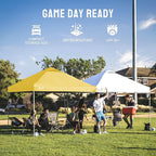 CROWN SHADES 8x8 Pop Up Canopy - Beach Tent with One Push Setup - Easy Outdoor Sun Shade for Events, Parties, Camping - Gazebo with STO-N-Go Cover Bag, Silver Coated Top, Yellow