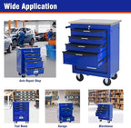 5 Drawers Tool Cart on Wheels with Stainless Steel Worktop, Heavy Duty Mobile Rolling Drawer Tool Chest with Locking Wheels & Lockable Drawers, Garage Tool Storage Cabinet (Blue, 5 Drawers)