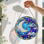 8-Inch Moon and Star Stained Glass Ornament, Stained Glass Window Hanging, Window Hanging Decor Suncatcher, Night Sky Ornament | Holiday, Mother’s Day, Housewarming | Gifts for Friend & Family