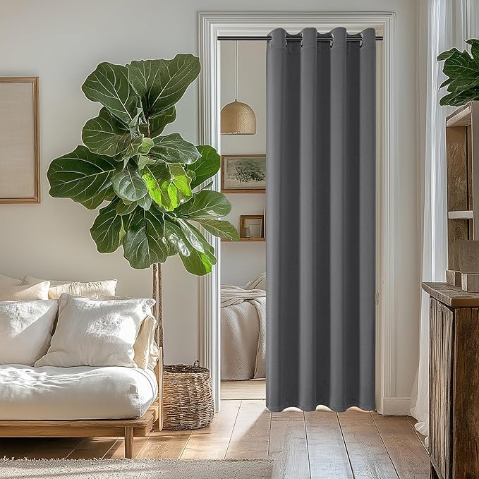 ChrisDowa Blackout Curtains 80 Inches Long for Doorways and Closets, Thermal Insulated Temporary Room Dividers (1 Panel, Grey, 42 x 80 Inch)